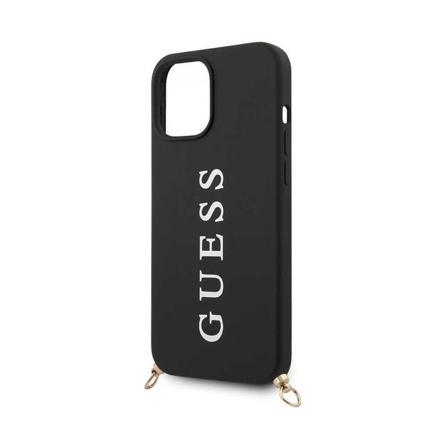 كفر موبايل لون أسود PU Embossed White Logo and Strap Case for iPhone 12 Pro Max - Guess - SW1hZ2U6MzExNzk0