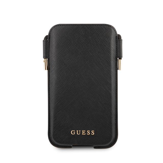 Guess Saffiano Classic Pouch Case with Cord for iPhone 12 / 12 Pro ( 6.1" ) - Black - SW1hZ2U6MzExMjI4