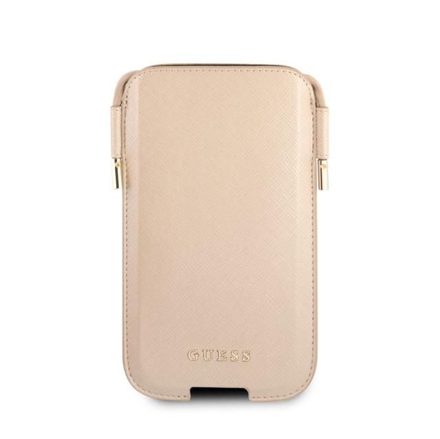 Guess Saffiano Classic Pouch Case with Cord for iPhone 12 / 12 Pro ( 6.1" ) - Gold - SW1hZ2U6MzExMjE4