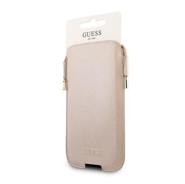 Guess Saffiano Classic Pouch Case with Cord for iPhone 12 / 12 Pro ( 6.1" ) - Gold - SW1hZ2U6MzExMjI0