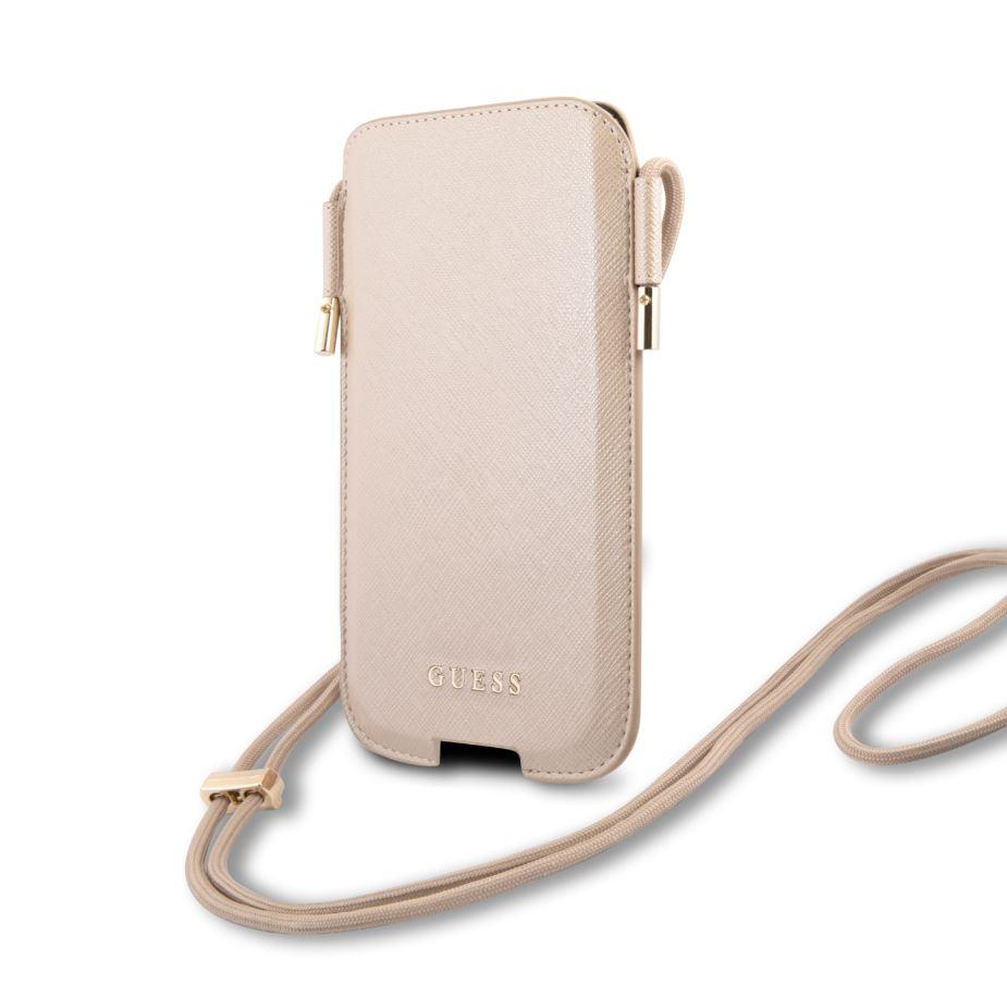 كفر حماية ايفون 12 / 12 برو - ذهبي Guess - Saffiano Classic Pouch Case with Cord for iPhone 12 / 12 Pro ( 6.1" )