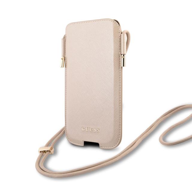 Guess Saffiano Classic Pouch Case with Cord for iPhone 12 / 12 Pro ( 6.1" ) - Gold - SW1hZ2U6MzExMjE2