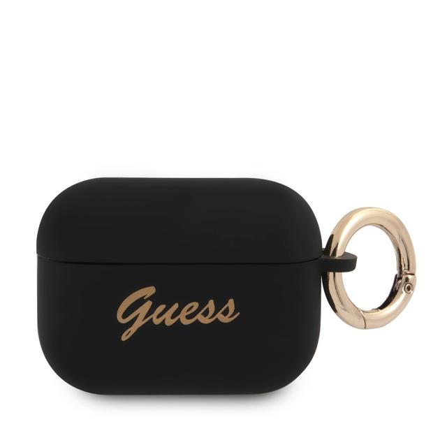 Guess Silicone Printed Script Case with Ring for Airpods Pro - Black - SW1hZ2U6MzEyNDc0
