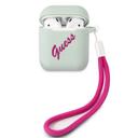 Guess Silicone Vintage Case with Fushia Logo for Airpods 1/2 - Blue - SW1hZ2U6MzEyNTc2
