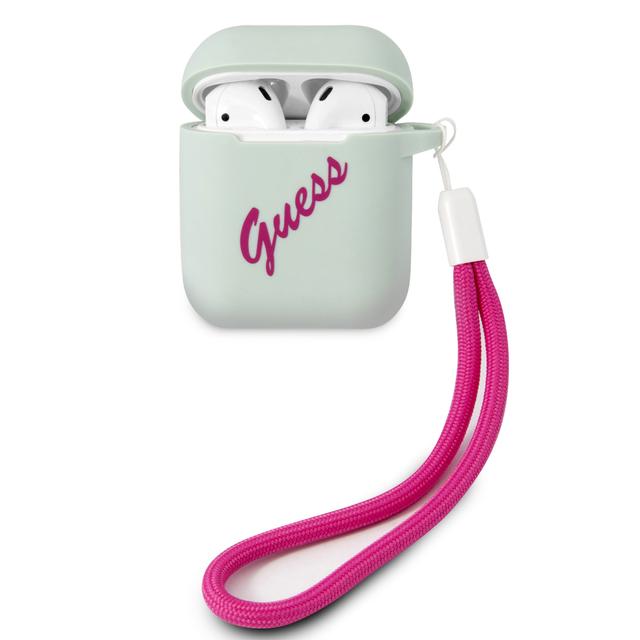 Guess Silicone Vintage Case with Fushia Logo for Airpods 1/2 - Blue - SW1hZ2U6MzEyNTc2