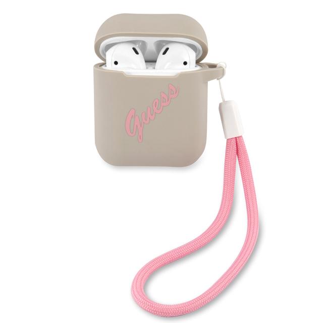Guess Silicone Vintage Case with Pink Logo for Airpods 1/2 - Gray - SW1hZ2U6MzEyNTcw