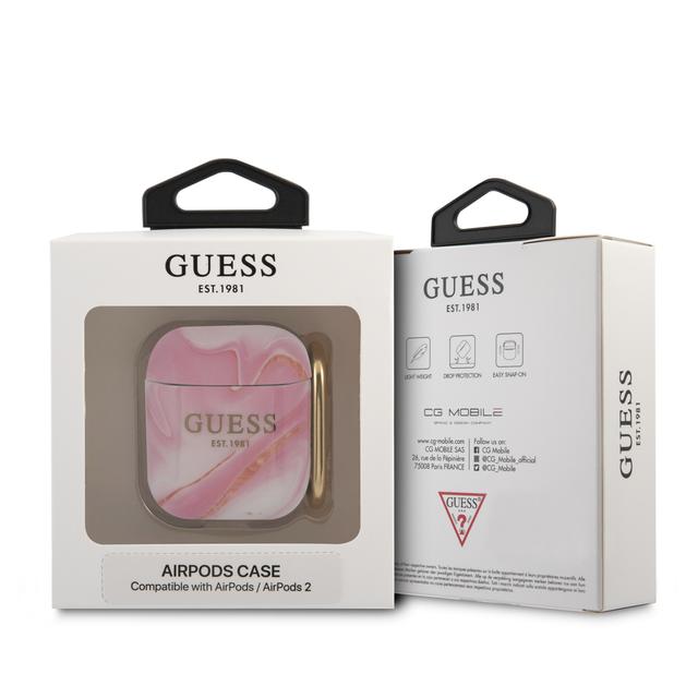 Guess TPU Shinny New Marble Case for Airpods 1/2 - Pink - SW1hZ2U6MzEyNjEy