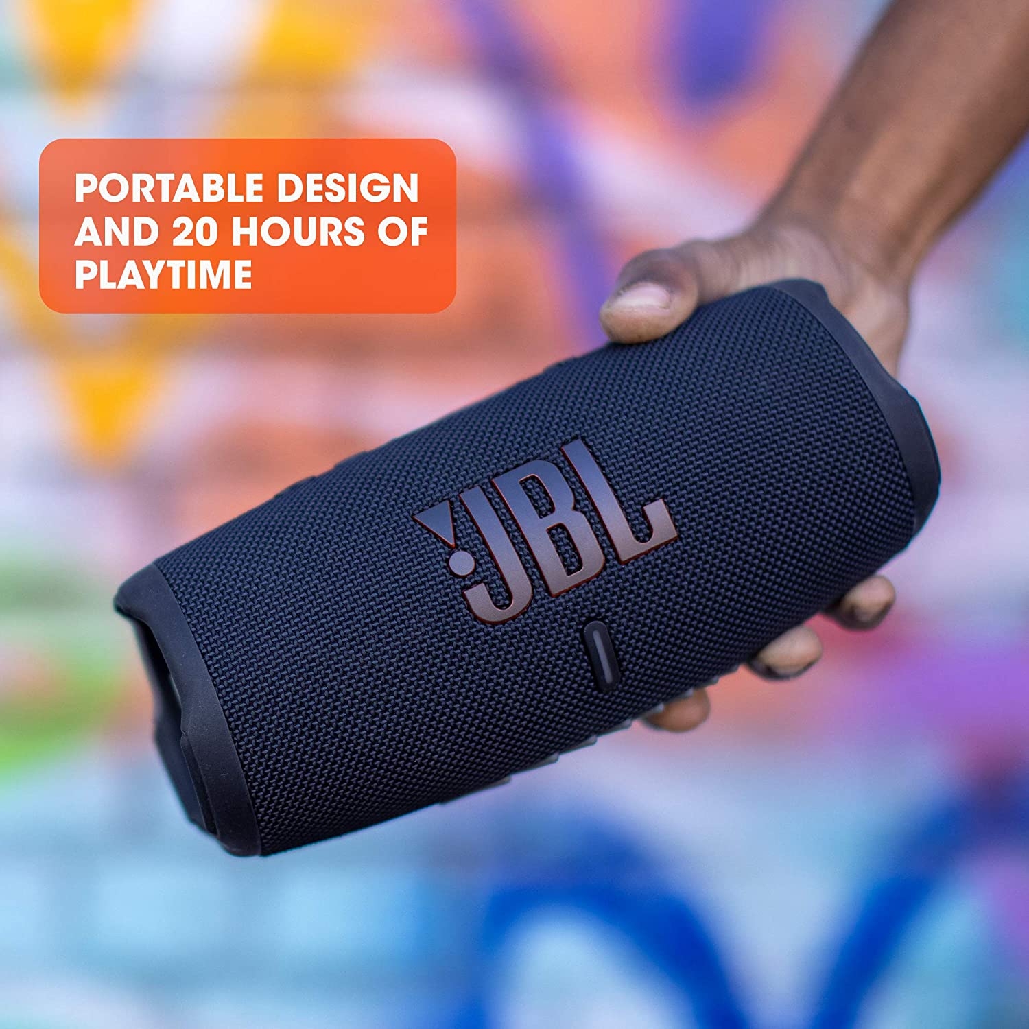 مكبر صوت لاسلكي مقاوم للماء مع بلوتوث أسود جي بي ال JBL Black Charge5 Splashproof Portable Bluetooth Speaker