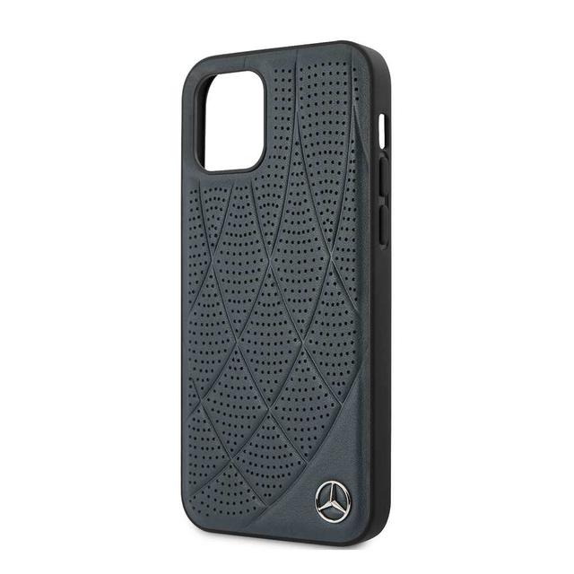 Mercedes-Benz Genuine Leather Hard Case Quilted Perforated Leather and Metal Star Logo for iPhone 12 / 12 Pro (6.1") - Abyss Blue - SW1hZ2U6MzA5MzMz
