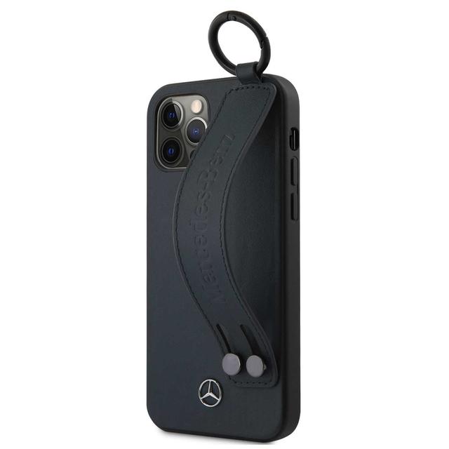 كفر جلد مع حمالة لهاتف iPhone 12 Mini بلون أسود  Leather Case Hand Strap for iPhone 12 Mini - Mercedes-Benz - SW1hZ2U6MzA5MTI3