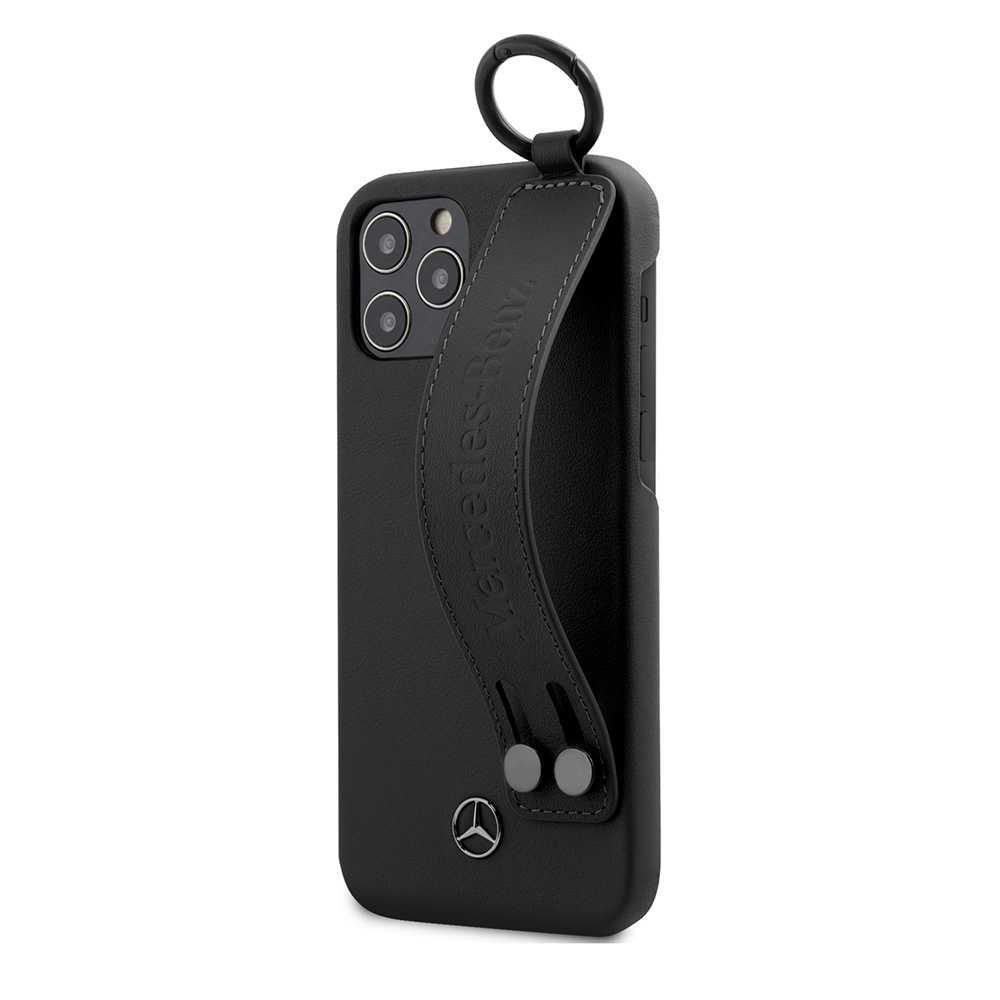 كفر جلد مع حمالة لهاتف iPhone 12 Pro Max بلون أسود  Leather Case Hand Strap for iPhone 12 Pro Max - Mercedes-Benz