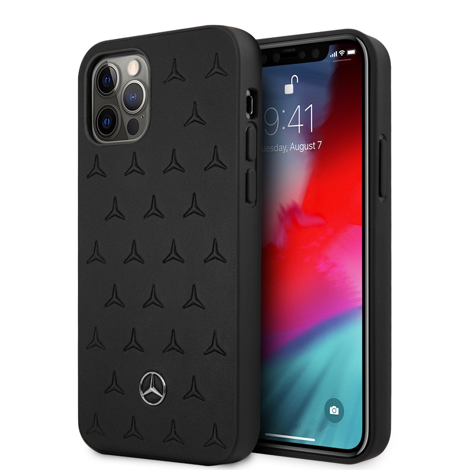 كفر سيلكون لهاتف iPhone 12 Pro Max لون أسود Leather Stars Pattern Hard Case for iPhone 12 Pro Max - Mercedes-Benz