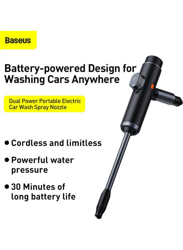 Baseus Dual Power Portable Electric Car Wash Spray Nozzle Cleaning Kits Black 68cm - SW1hZ2U6MzI2MTE4