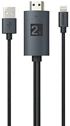 وصلة بروجكتر للايفون 2 متر تدعم 2K Porodo Braided 2K HDMI to Lightning Cable - 2}