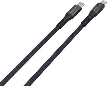 وصلة شحن بطول 2 متر  Porodo Braided & Aluminum Type-C to Lightning Cable 3A - Black