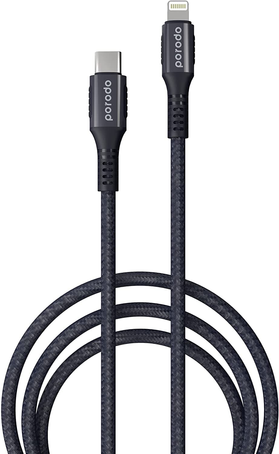 Porodo Braided & Aluminum Type-C to Lightning Cable 2M 3A - Black