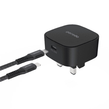 شاحن موبايل لون أسود Porodo Fast Wall Charger with Type-C to Lightning Cable 1.2m - 2}