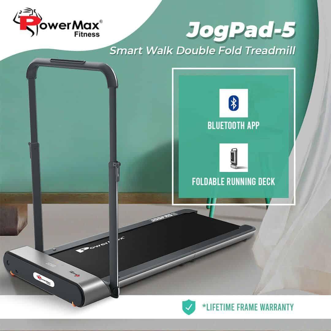 سير كهربائي قابل للطي  بورماكس Power Max JogPad 5 Smart Walk &amp; Jog Double Fold Treadmill - cG9zdDozMjA1MjE=