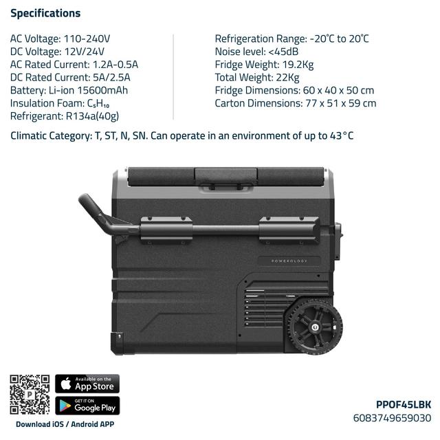 Powerology Smart Portable Fridge & Freezer 15600mAh 45L - SW1hZ2U6MzI2NjE0