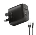 Green Lion Green Dual USB Port Wall Charger 12W UK with PVC Type-C Cable 1.2M - Black - SW1hZ2U6MzM1NjI0