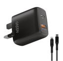 Green Dual Usb Port Wall Charger Pd+Qc3.0 20w Uk With Pvc Type-C To Lightning Cable 1.2m - Black - SW1hZ2U6MzM1NjMz