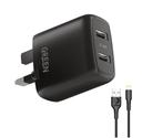 Green Lion Green Dual USB Port Wall Charger 12W UK with PVC Lightning Cable 1.2M - Black - SW1hZ2U6MzM1NjE4