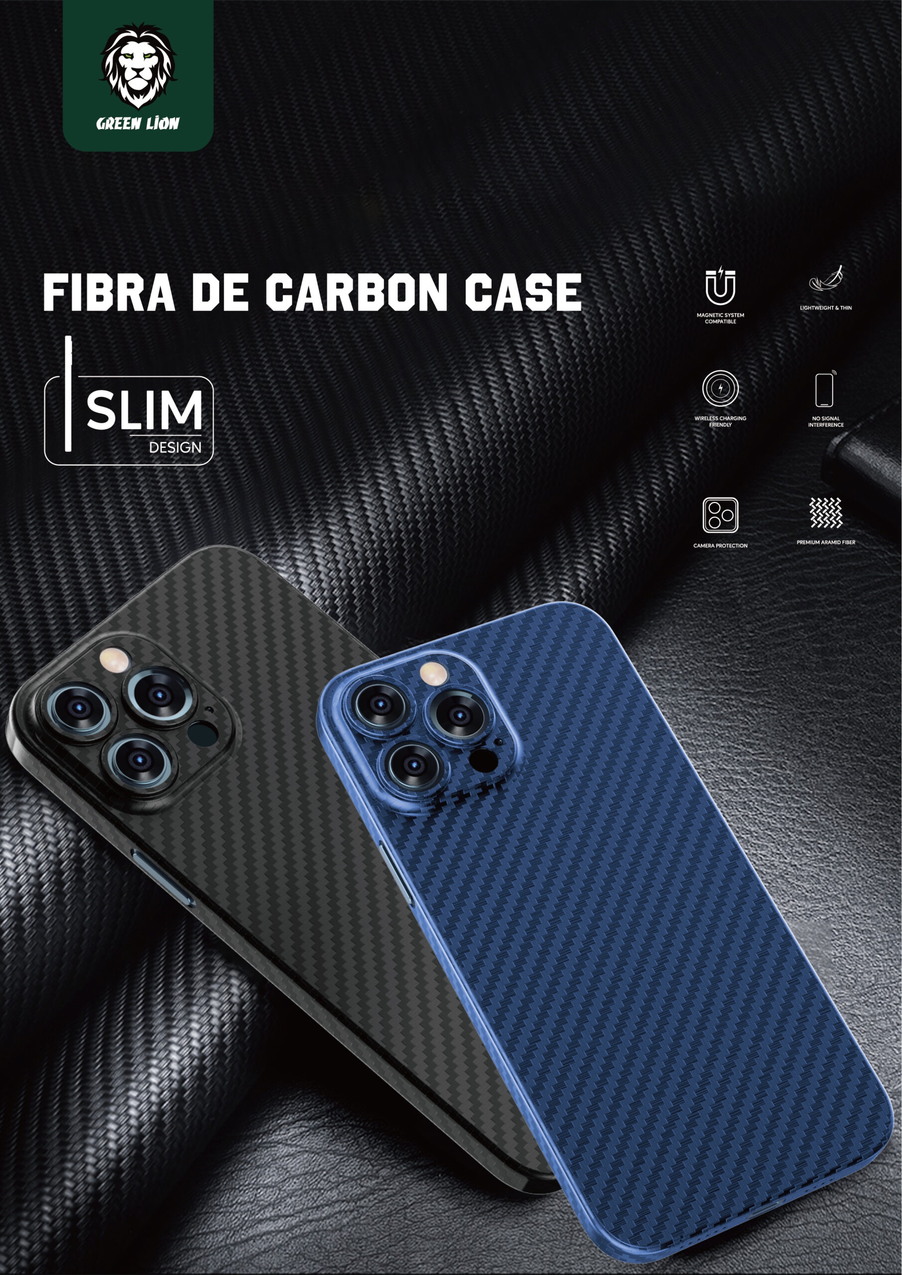 كفر سيليكون لجهاز iPhone 13 لون أسود Fibra de Carbon Case for iPhone 13 - Green