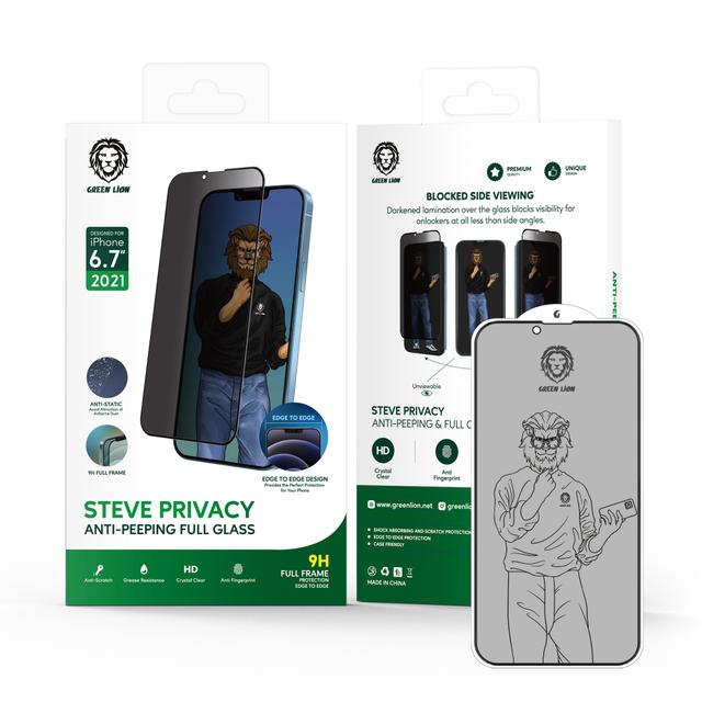 لاصقة حماية للشاشة iPhone 13 Pro  مت Green 9H Steve Privacy Full Glass Screen Protector - Green - SW1hZ2U6MzM1MzE4