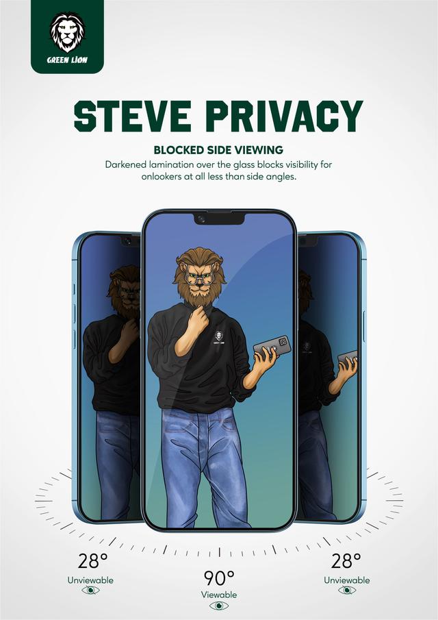 لاصقة حماية للشاشة iPhone 13 Pro  مت Green 9H Steve Privacy Full Glass Screen Protector - Green - SW1hZ2U6MzM1MzI0