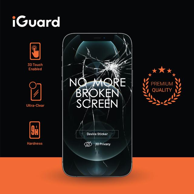 iGuard by Porodo 3D Privacy Glass Screen Protector for iPhone 13 / 13 Pro - Black - SW1hZ2U6MzM1OTEy