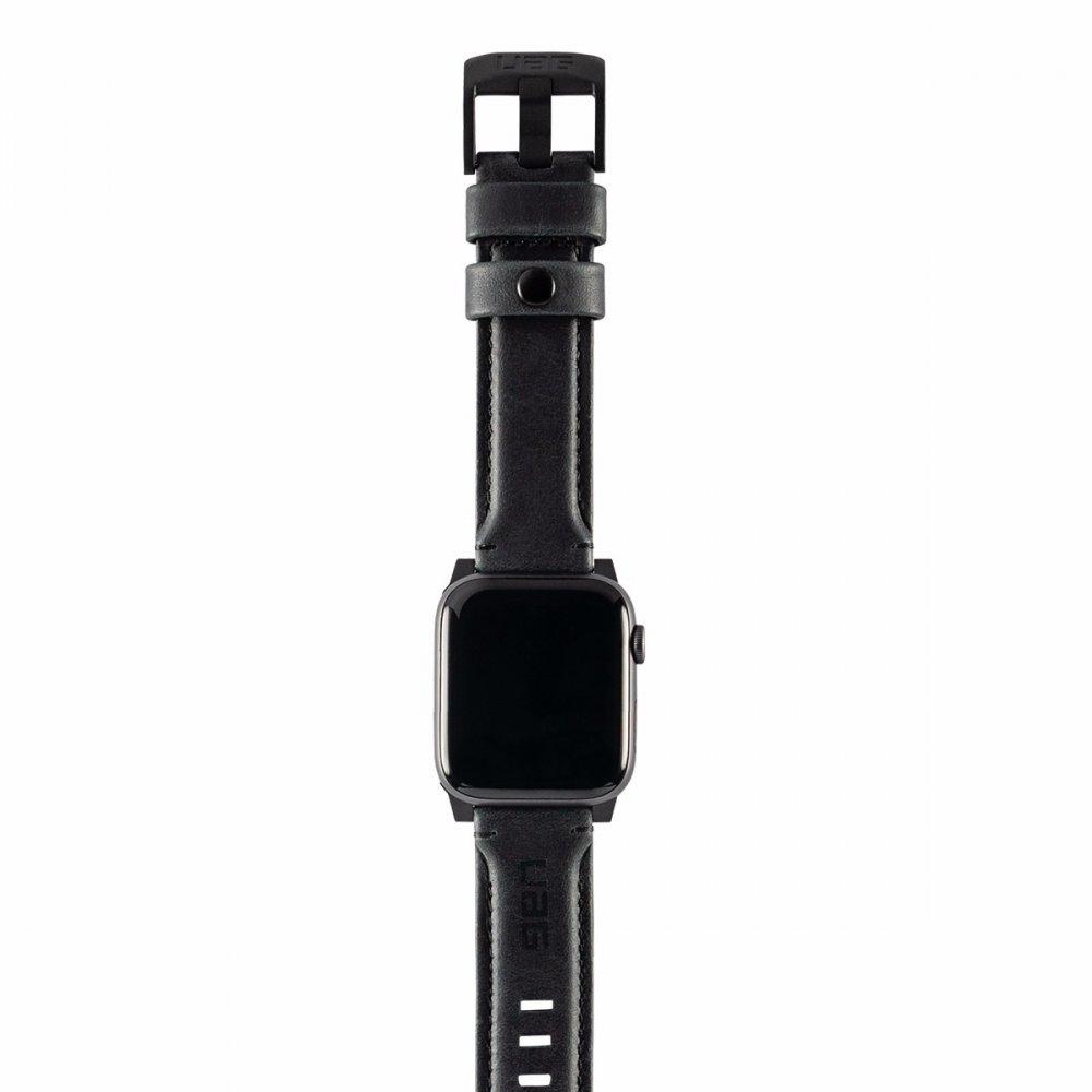 حزام ساعة آبل جلدي مقاس 44"/42" بلون أسود Apple Watch Leather Strap UAG