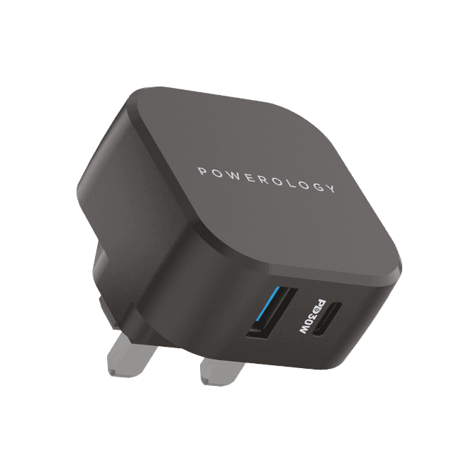 Powerology Dual Port Ultra-Compact Quick Wall Charger USB-A 18W + PD 30W - Black - SW1hZ2U6MzU3ODAz