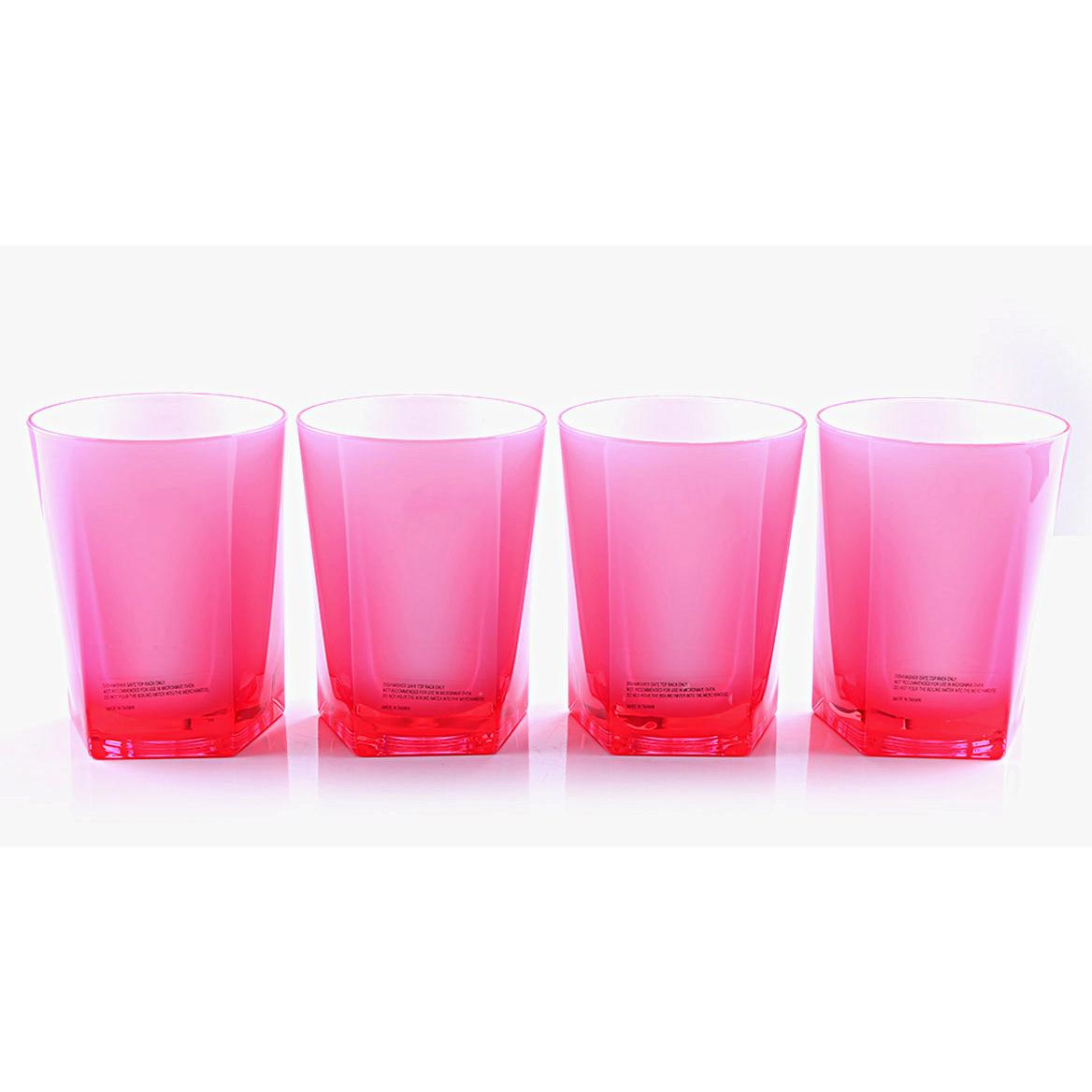 طقم اكواب ( 4 قطع ) - وردي Royalford -  Acrylic Glass Portable Comfortable Grip Water Cup Drinking Glass