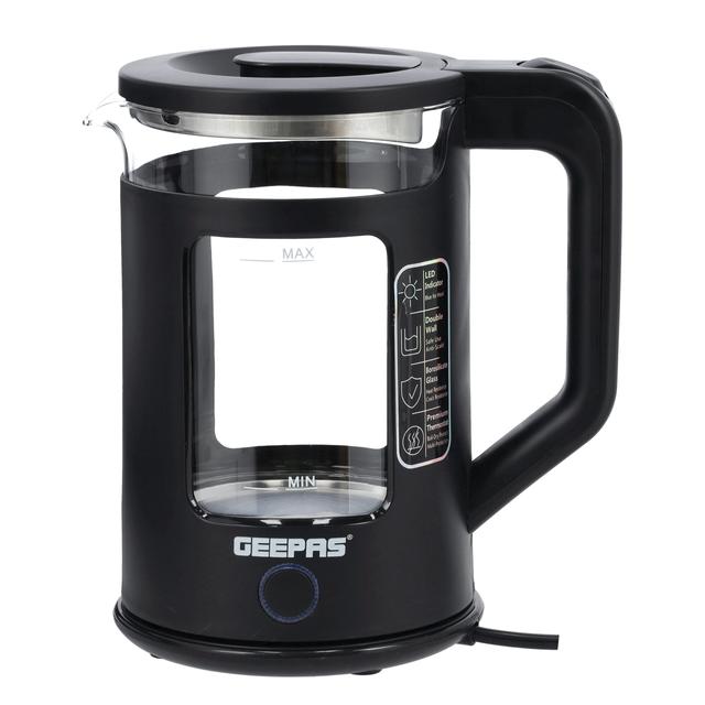 Geepas Double Layer Glass Kettle, 1.7 Ltr Capacity, GK38049 | Auto Shutoff & Boil-Dry Protection | Cordless With Blue LED Light | 360 Degree Cordless Base - SW1hZ2U6NDMzNDE2