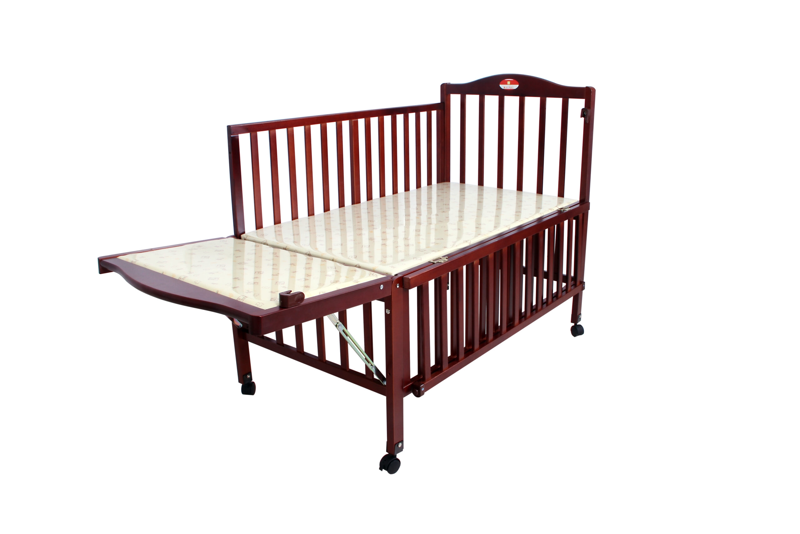 سرير للأطفال خشبي مع ناموسية Coffee Wooden Bed With Cradle And Mosquito Net - Baby Plus - 3}
