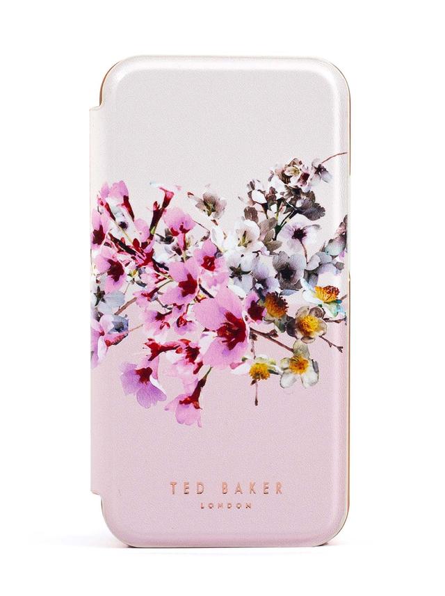 Ted Baker iPhone 12 Mini Mirror Folio Case - Elegant Book Case w/ Built-in Mirror, Wireless Charging Compatible, Women/Girls Phone Case - Jasmine Pink Rose Gold - SW1hZ2U6MzU5MTc3