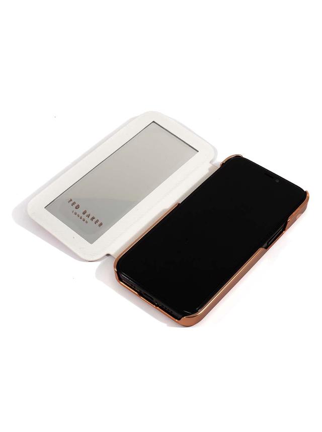 Ted Baker iPhone 12 Mini Mirror Folio Case - Elegant Book Case w/ Built-in Mirror, Wireless Charging Compatible, Women/Girls Phone Case - Jasmine Pink Rose Gold - SW1hZ2U6MzU5MTgx