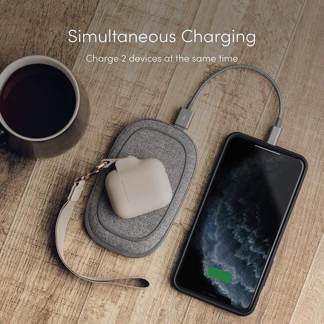 Moshi PORTO Q 5K Portable Battery 5,000 mAh with Built-in Wireless Charger with USB-C to USB-A cable, for Apple iPhone 12/11/X/8 Series, Samsung, Huawei & other Qi Enabled device - Nordic Gray - SW1hZ2U6MzU5MjQ0