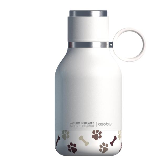 قنينة ماء بوعاء للحيوانات - أبيض - 1 لتر -  Dog Bowl Bottle 1L - Stainless Steel Vacuum Insulated Hydration - Asobu - SW1hZ2U6MzU5NDk3