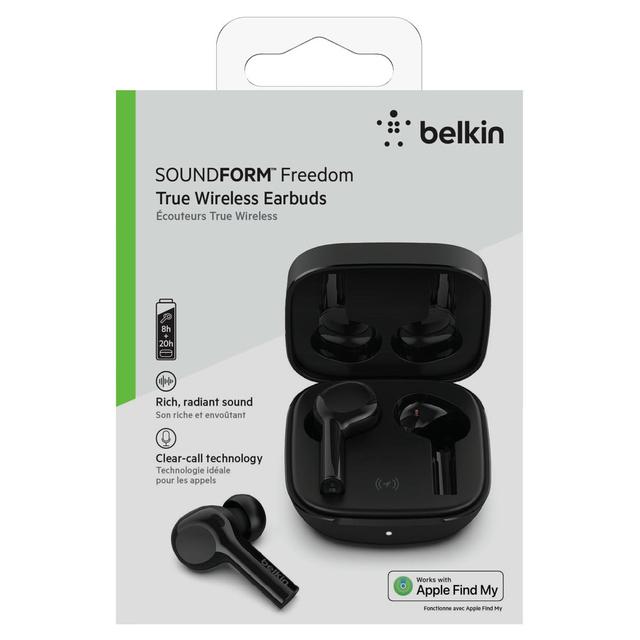 سماعات ايربود بخاصية تتبع ENC - أسود -  FREEDOM True Wireless Earbuds - Bluetooth Earphone Works w/ Apple Find My, Bass, Advanced Noise Reduction - Belkin - SW1hZ2U6MzU5NjY5