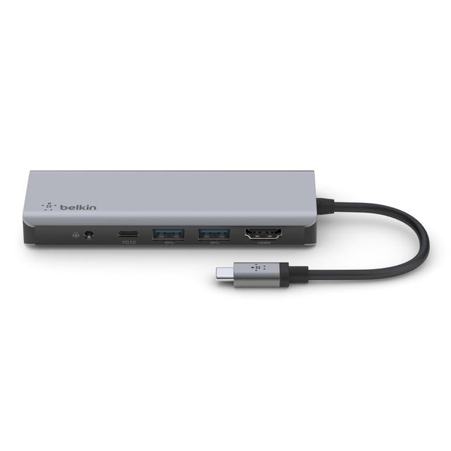 Belkin USB-C 7-in-1 Multiport Hub Adapter | 100W Power Delivery SD 3.0, Micro SD, 3.5 Audio, USB-C, 2x USB-A, 4K HDMI works with Apple Macbook Pro, Mac Mini, USB-C Laptops & Tablets - SW1hZ2U6MzU5NzAy