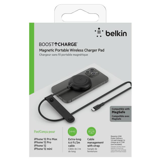 شاحن لاسلكي مغناطيسي - 7.5 واط - أسود - Magnetic Wireless Charger Pad 7.5W - MagSafe Compatible, Safe and Secure - Belkin - SW1hZ2U6MzU5ODA5