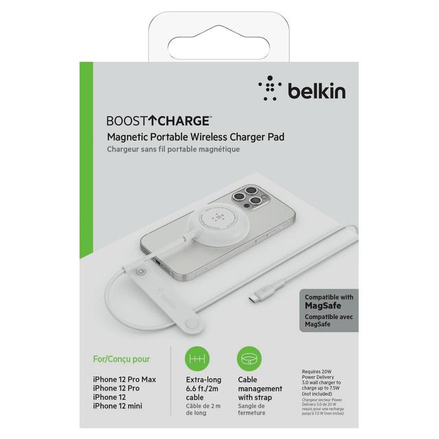 Belkin Magnetic Wireless Charger Pad 7.5W - MagSafe Compatible, Safe and Secure, for Apple iPhone 12 Mini, iPhone 12, iPhone 12 Pro, iPhone 12 Pro Max - White - SW1hZ2U6MzU5ODE2