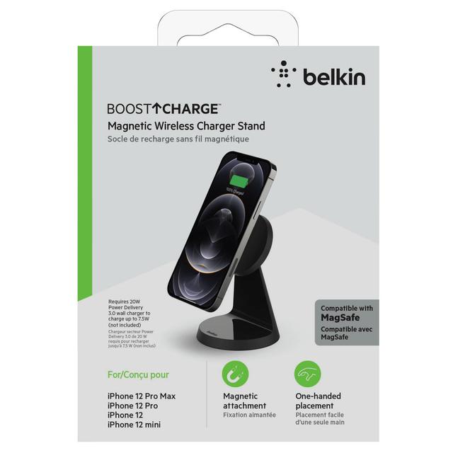 Belkin Magnetic Wireless Charger Stand 7.5W - MagSafe Compatible, Wire-Free Charging, 1-Handed Operation, for Apple iPhone 12 Mini, iPhone 12, iPhone 12 Pro, iPhone 12 Pro Max - Black - SW1hZ2U6MzU5ODIz