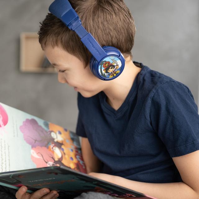 BuddyPhones ONANOFF Play Plus Wireless Bluetooth for Kids | Safe Volume w/ Study Mode 20 Hrs Battery Built-in Mic | Wired or Wireless | Adjustable Foldable for Phone, Tablet, e-Learning - Deep Blue - SW1hZ2U6MzU5OTI4