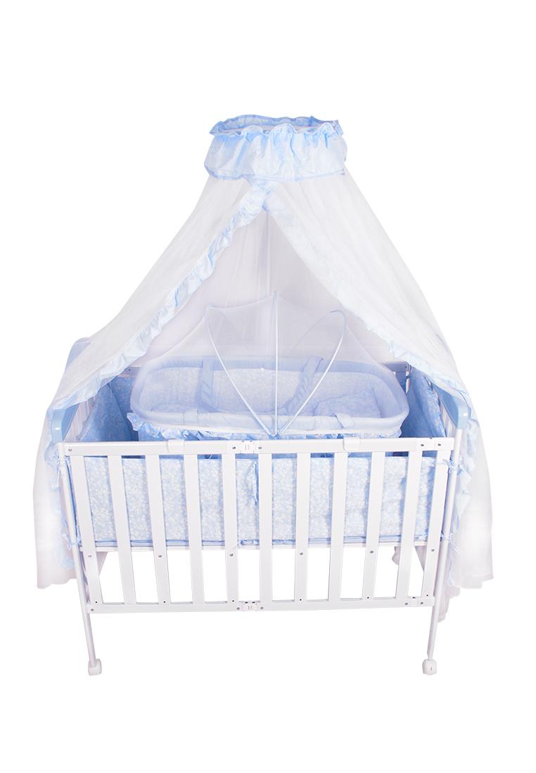 سرير للأطفال أزرق مع ناموسية Wooden Bed With Cradle And Mosquito Net - Baby Plus