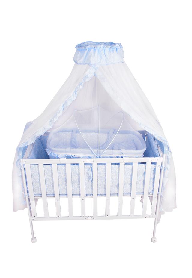 سرير للأطفال أزرق مع ناموسية Wooden Bed With Cradle And Mosquito Net - Baby Plus - SW1hZ2U6NDIyMzIw