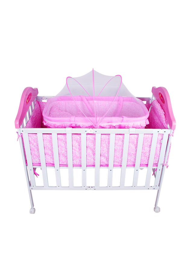 سرير للأطفال زهري مع ناموسية Wooden Bed With Cradle And Mosquito Net - Baby Plus - SW1hZ2U6NDIyMzMx