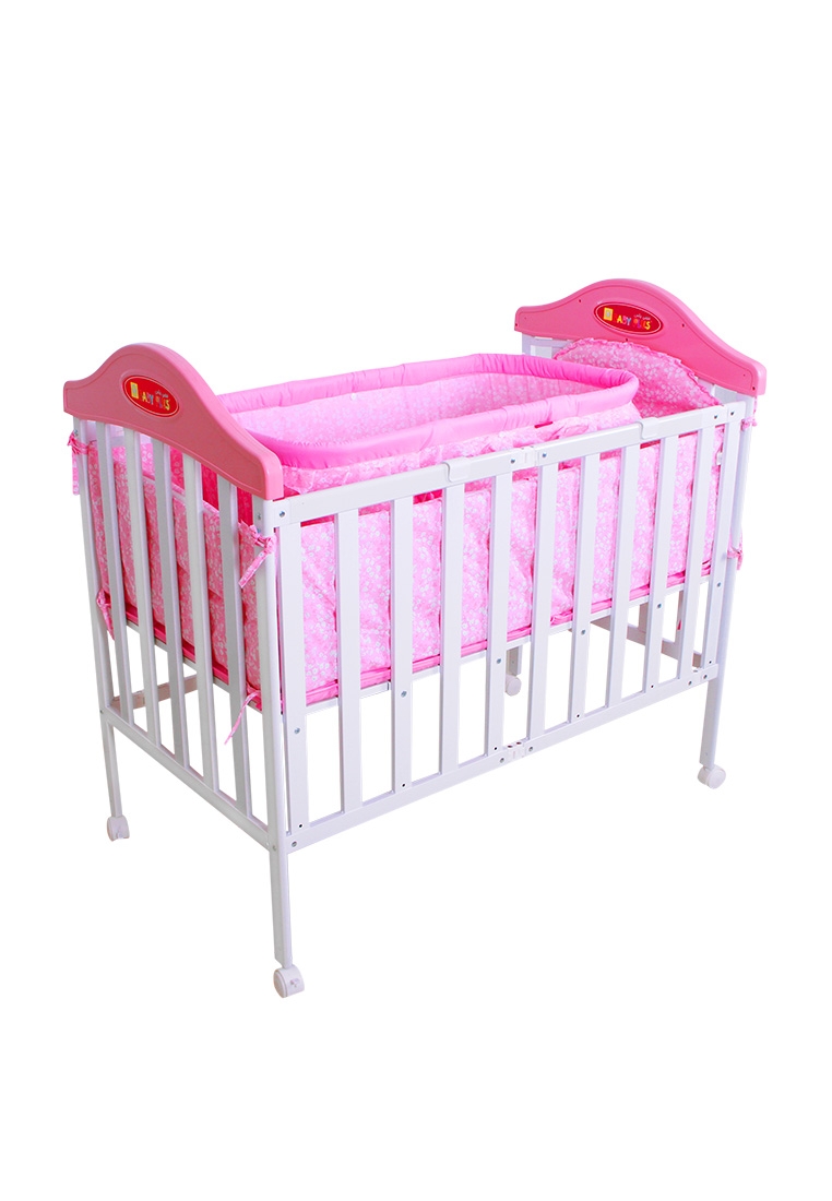 سرير للأطفال زهري مع ناموسية Wooden Bed With Cradle And Mosquito Net - Baby Plus - 3}