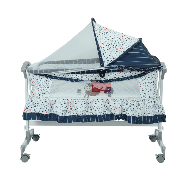 سرير أطفال مع ناموسية أزرق Baby Crib With Retractable Hood - Baby Plus - SW1hZ2U6NDIyMjY5